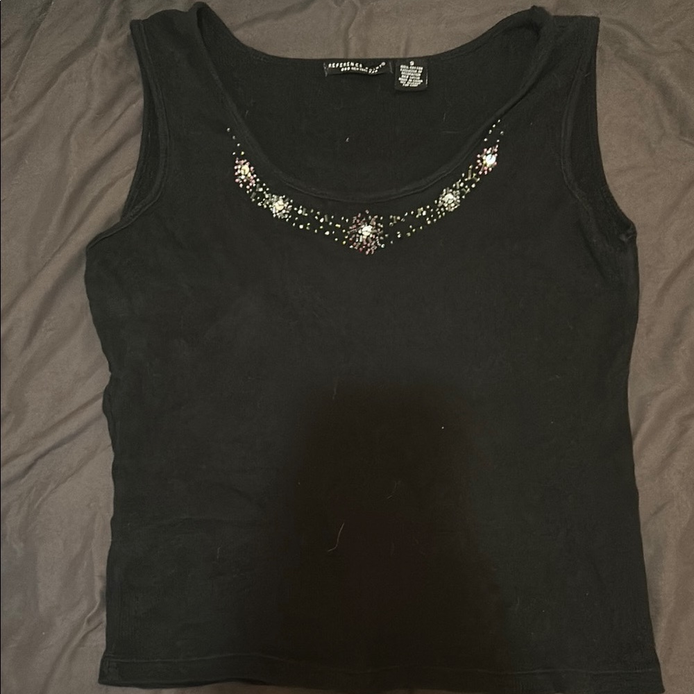 Embellished Black Tank Top